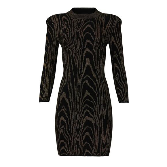 A.L.C Ziggy Glittery Mock Neck Knit Sweater Dress Size XS Black Gold - Picture 6 of 12